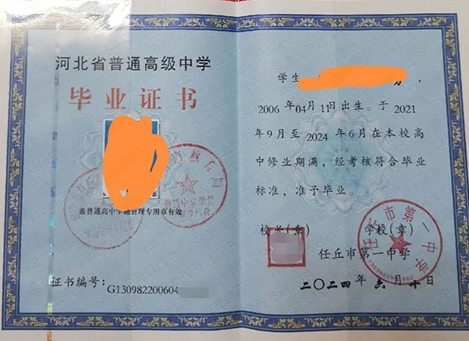 望江任丘市第一中学高中毕业证样本图片