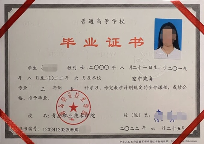 望江青岛职业技术学院毕业证样本图片